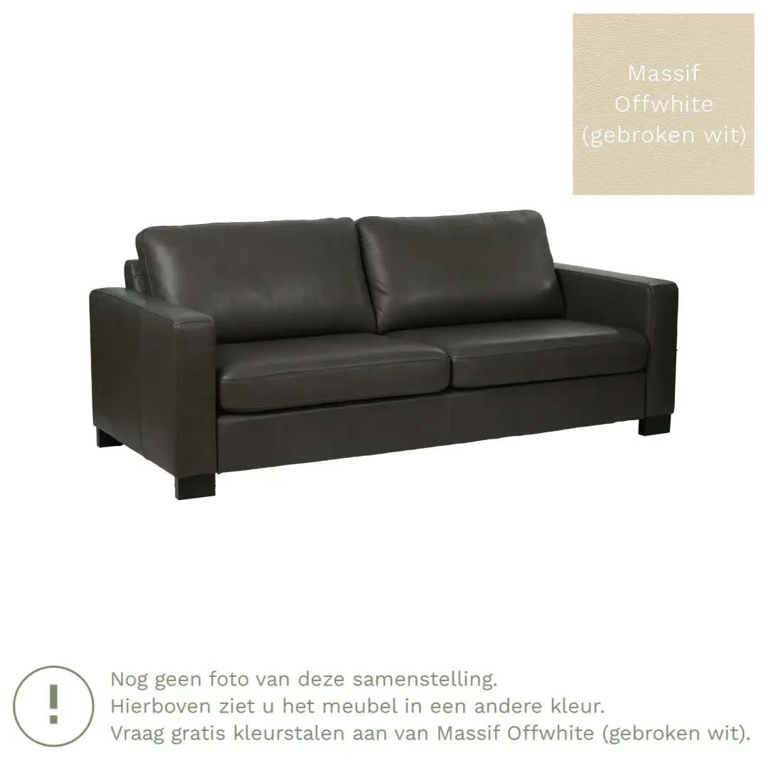 afbeelding van Leren bank Energy - 3 zits - Massif Offwhite (gebroken wit) - Poten hout bruin