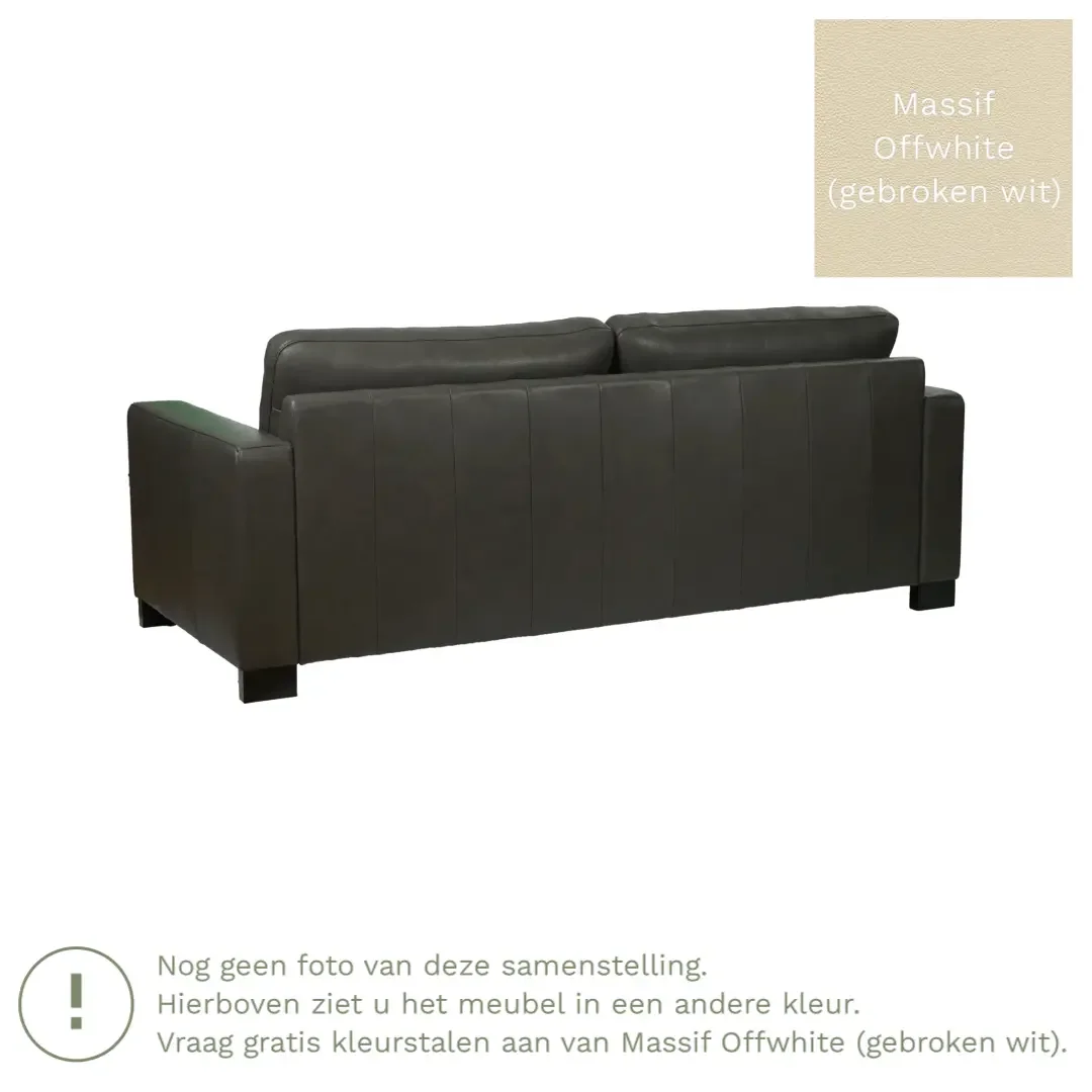afbeelding van Leren bank Energy - 3 zits - Massif Offwhite (gebroken wit) - Poten hout bruin
