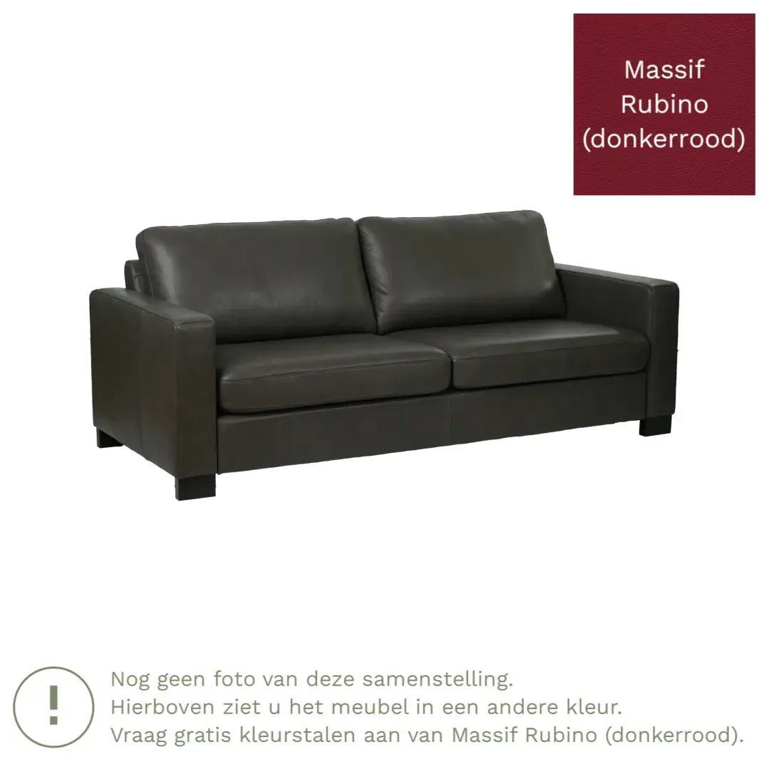 afbeelding van Leren bank Energy - 3 zits - Massif Rubino (donkerrood) - Poten hout zwart