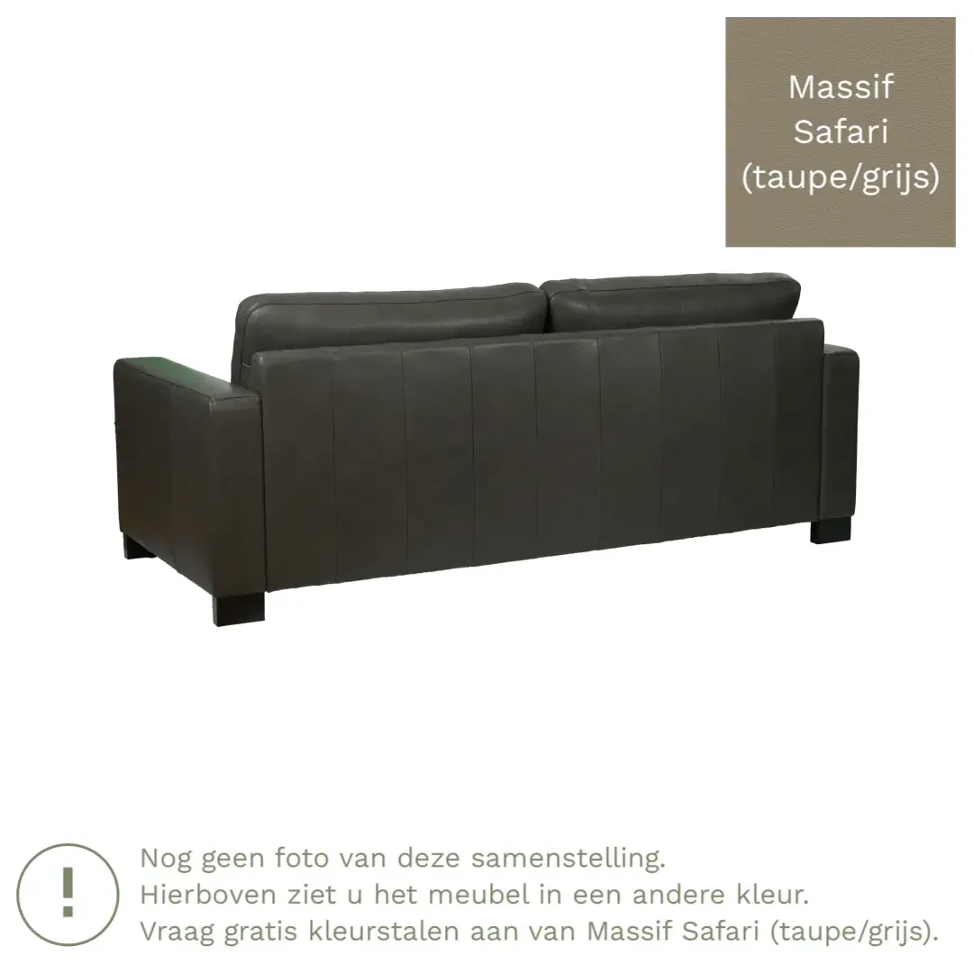 afbeelding van Leren bank Energy - 3 zits - Massif Safari (taupe/grijs) - Poten hout zwart
