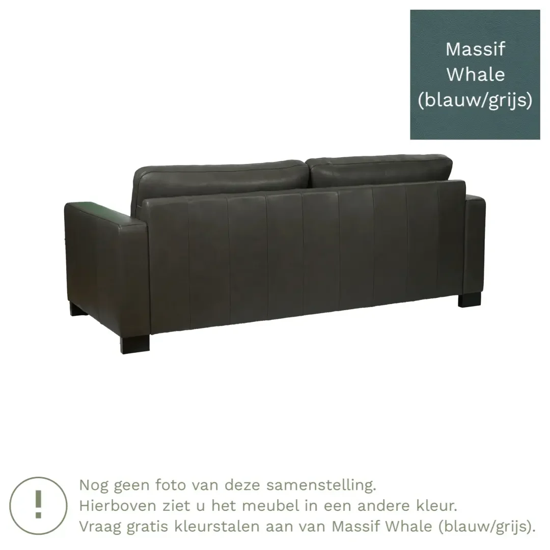 afbeelding van Leren bank Energy - 3 zits - Massif Whale (blauw/grijs) - Poten hout zwart
