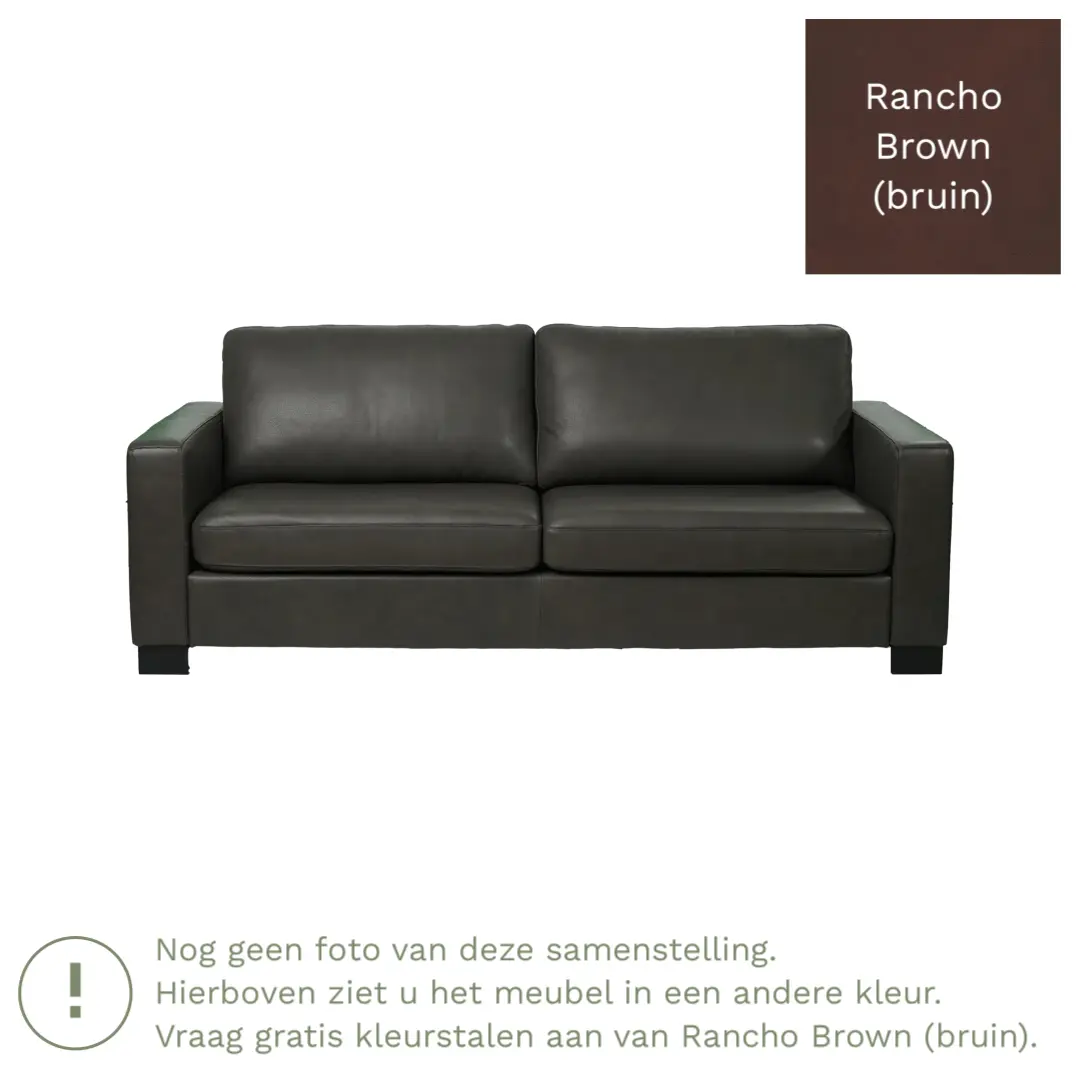 afbeelding van Leren bank Energy - 3 zits - Rancho Brown (bruin) - Poten hout bruin