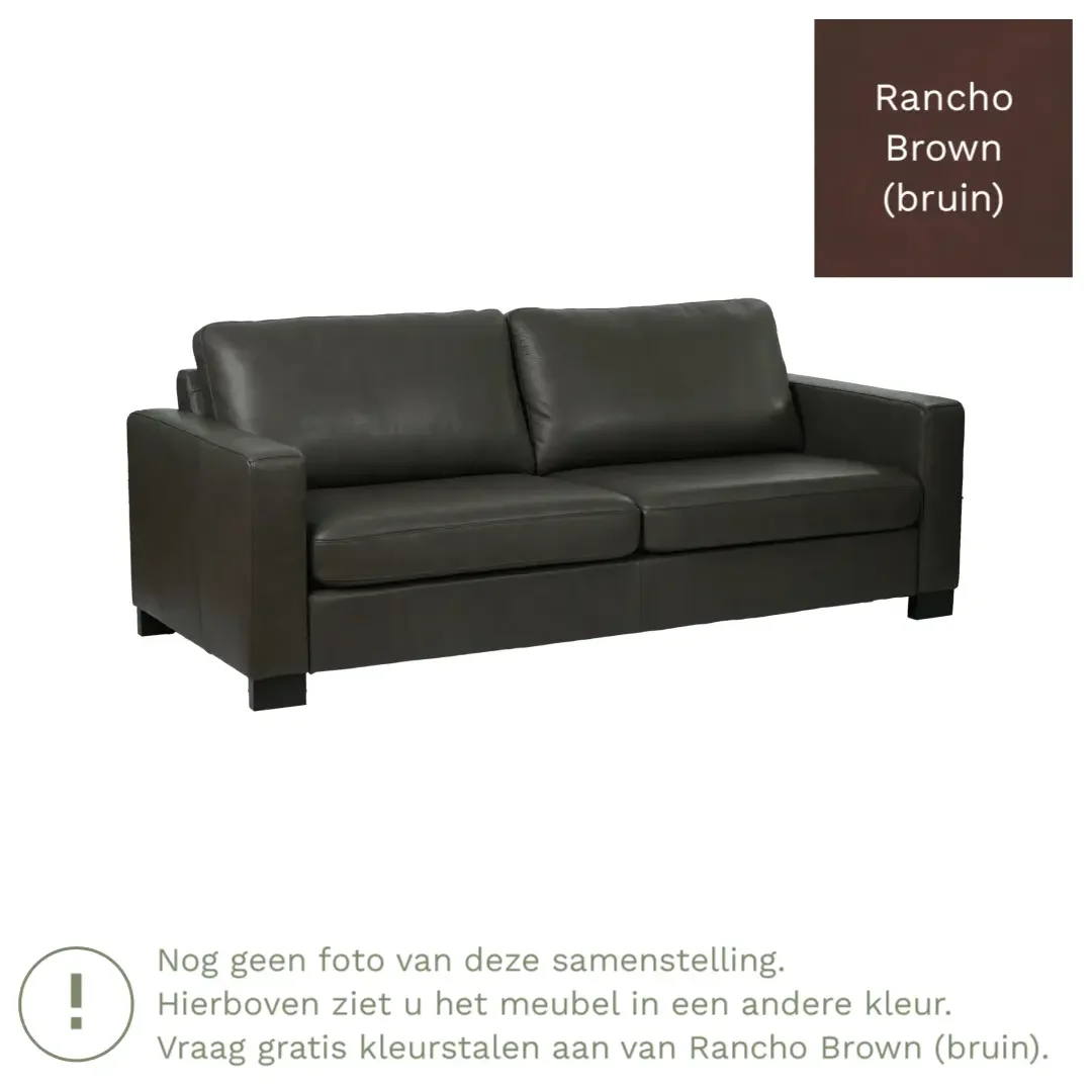 afbeelding van Leren bank Energy - 3 zits - Rancho Brown (bruin) - Poten hout bruin