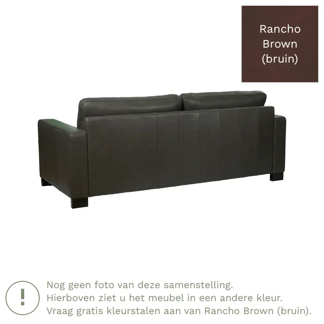 afbeelding van Leren bank Energy - 3 zits - Rancho Brown (bruin) - Poten hout zwart
