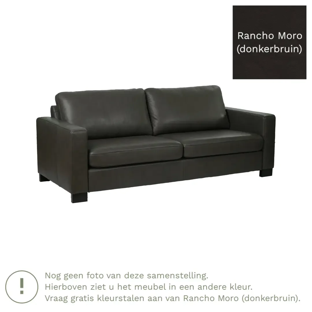 afbeelding van Leren bank Energy - 3 zits - Rancho Moro (donkerbruin) - Poten hout bruin