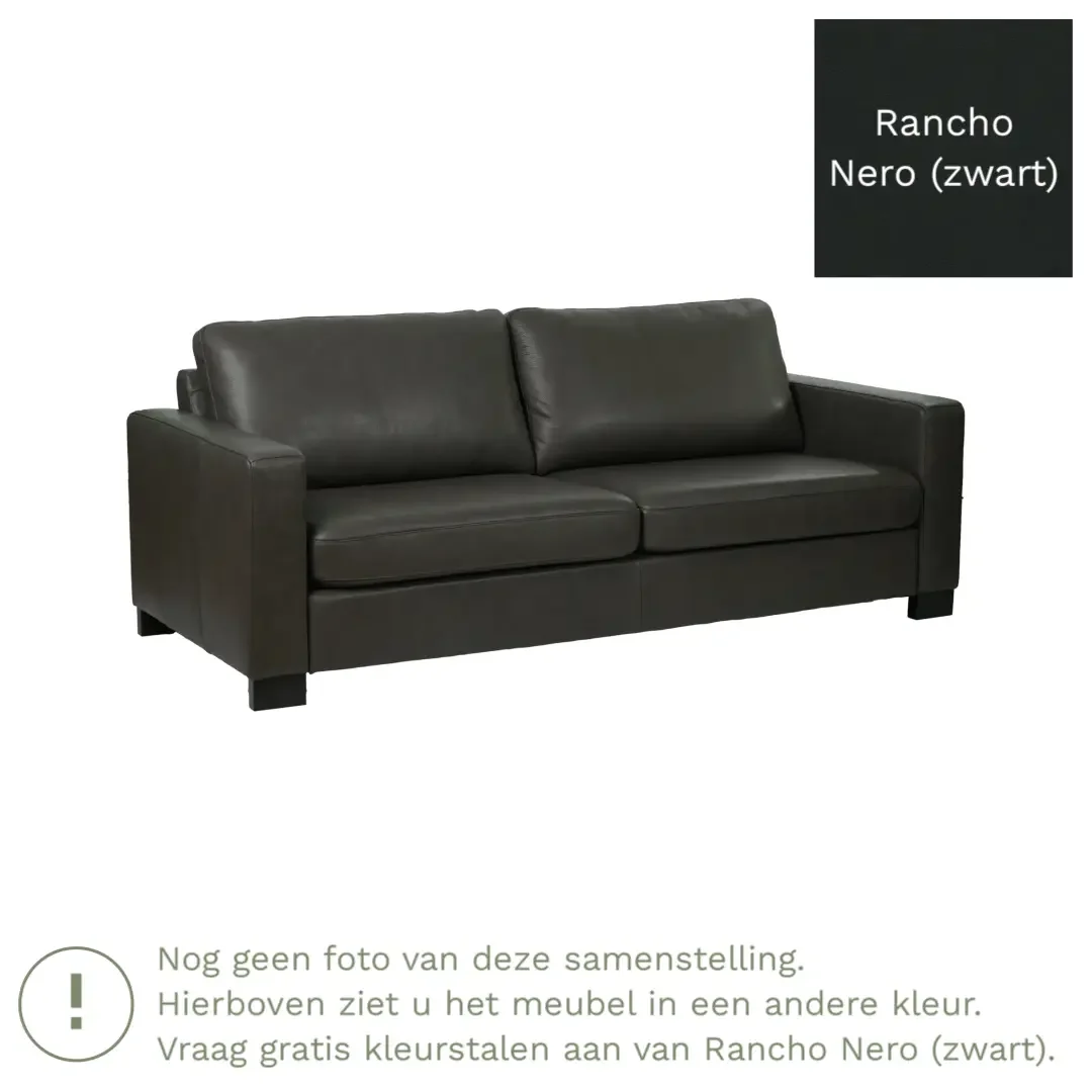 afbeelding van Leren bank Energy - 3 zits - Rancho Nero (zwart) - Poten hout zwart