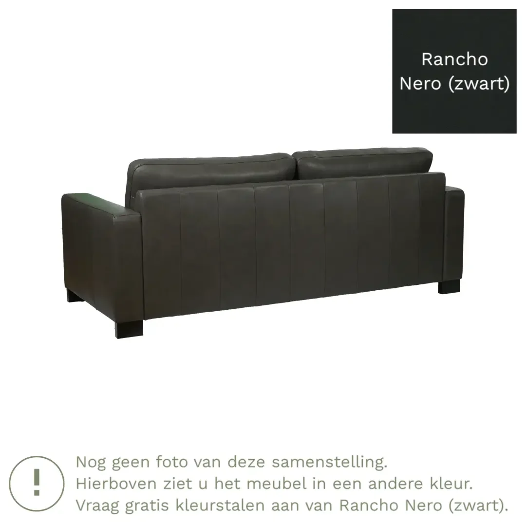 afbeelding van Leren bank Energy - 3 zits - Rancho Nero (zwart) - Poten hout zwart