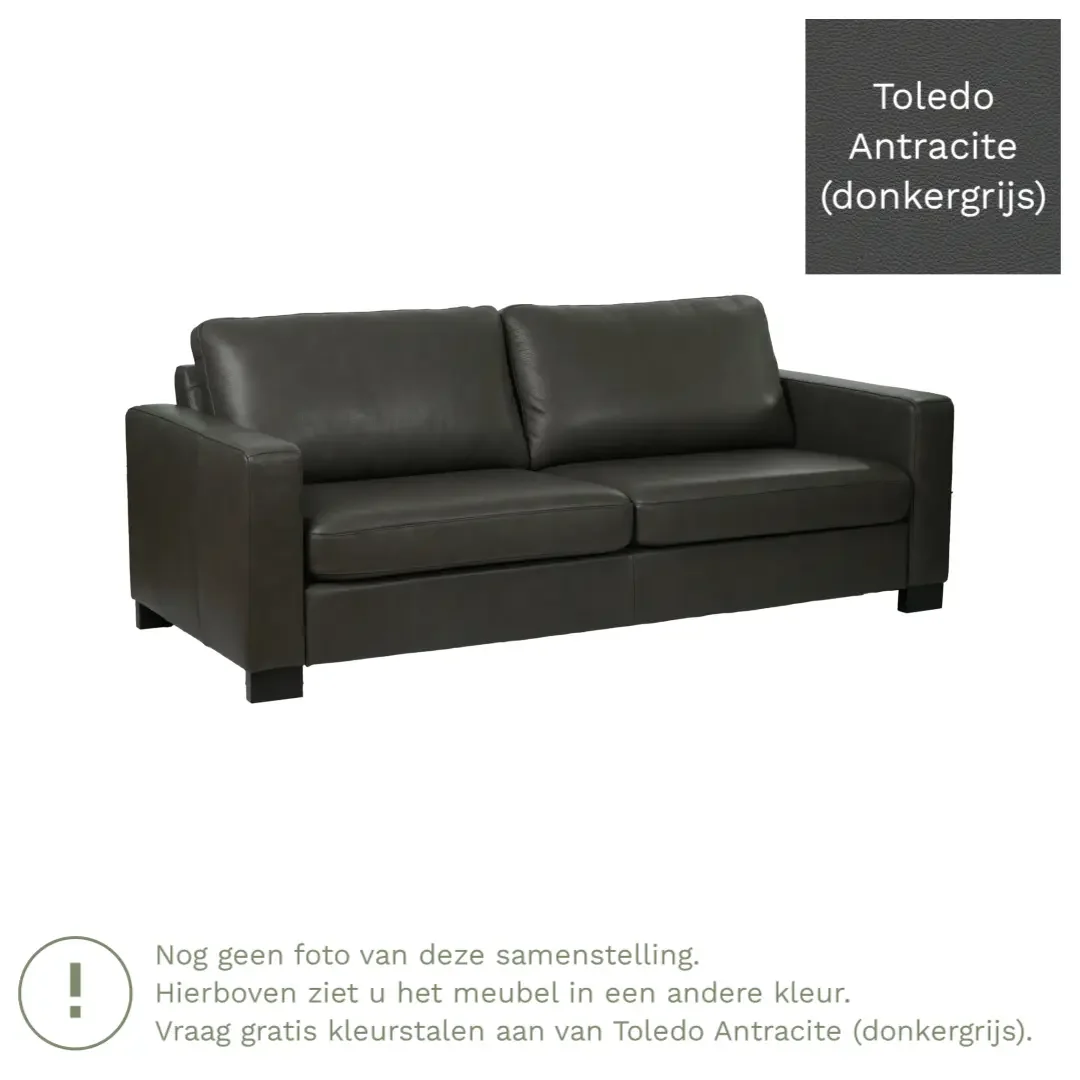 afbeelding van Leren bank Energy - 3 zits - Toledo Antracite (donkergrijs) - Poten hout bruin