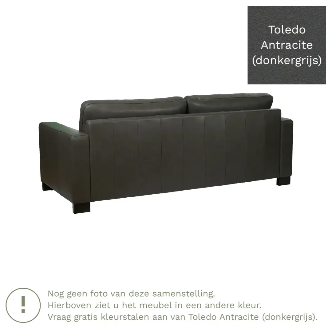 afbeelding van Leren bank Energy - 3 zits - Toledo Antracite (donkergrijs) - Poten hout bruin