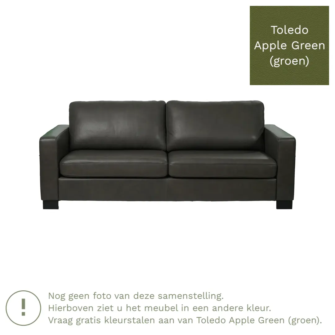 afbeelding van Leren bank Energy - 3 zits - Toledo Apple Green (groen) - Poten hout bruin