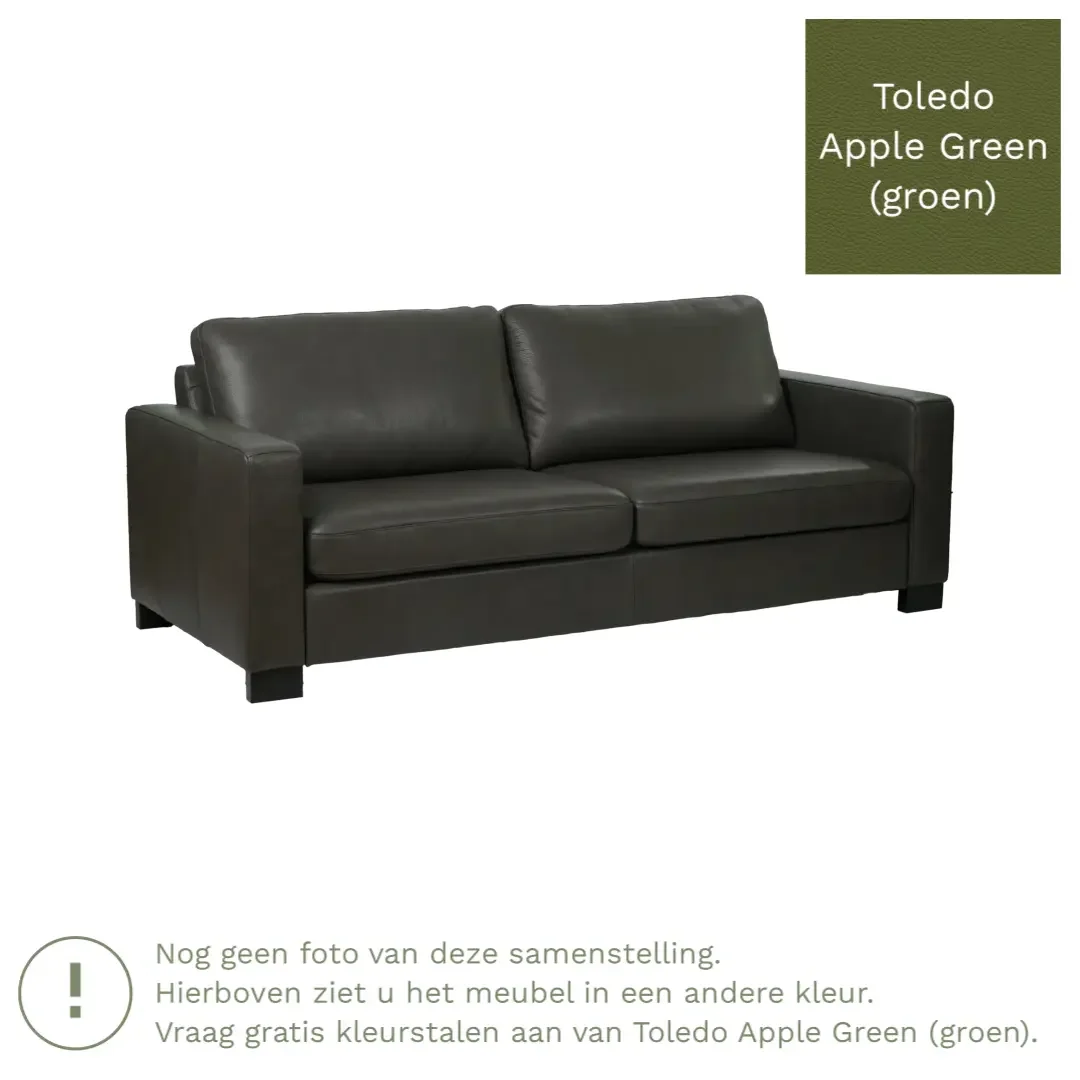 afbeelding van Leren bank Energy - 3 zits - Toledo Apple Green (groen) - Poten hout bruin