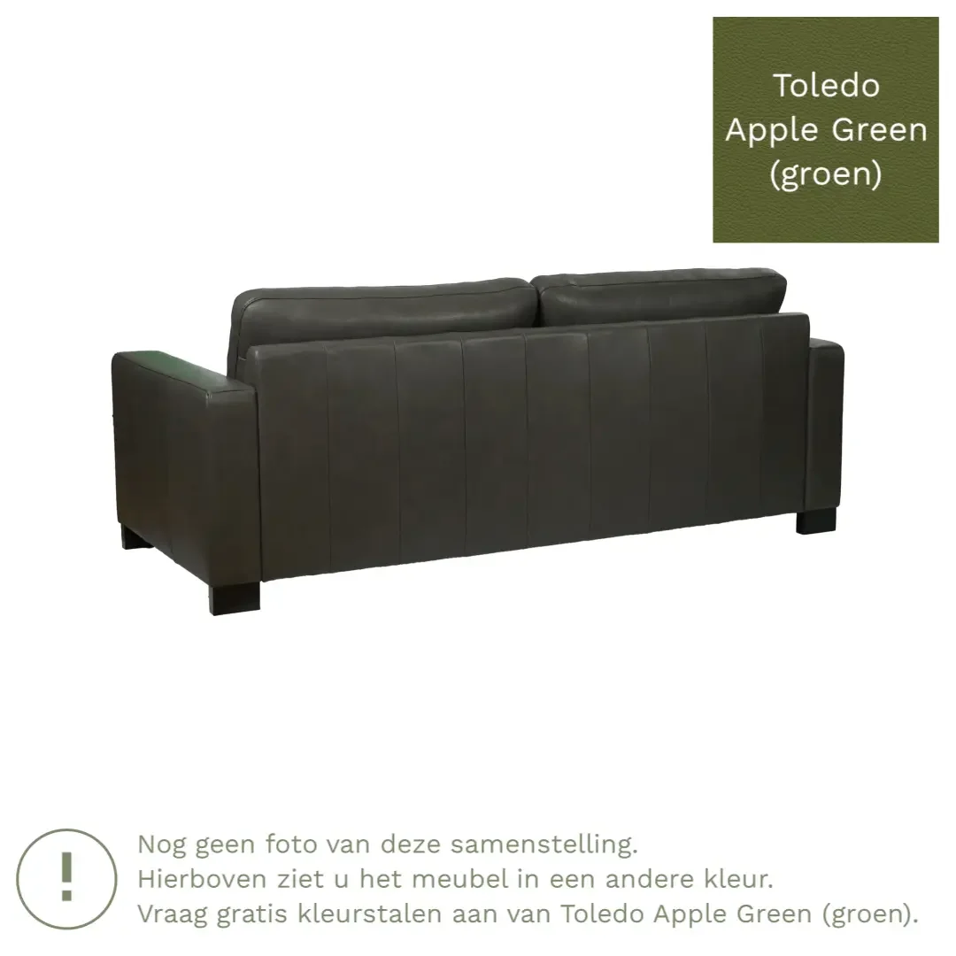 afbeelding van Leren bank Energy - 3 zits - Toledo Apple Green (groen) - Poten hout bruin