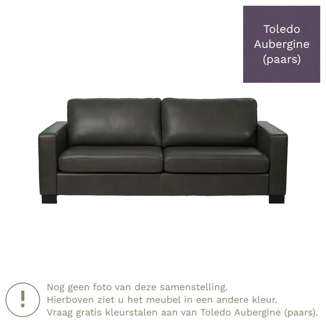 afbeelding van Leren bank Energy - 3 zits - Toledo Aubergine (paars) - Poten hout bruin