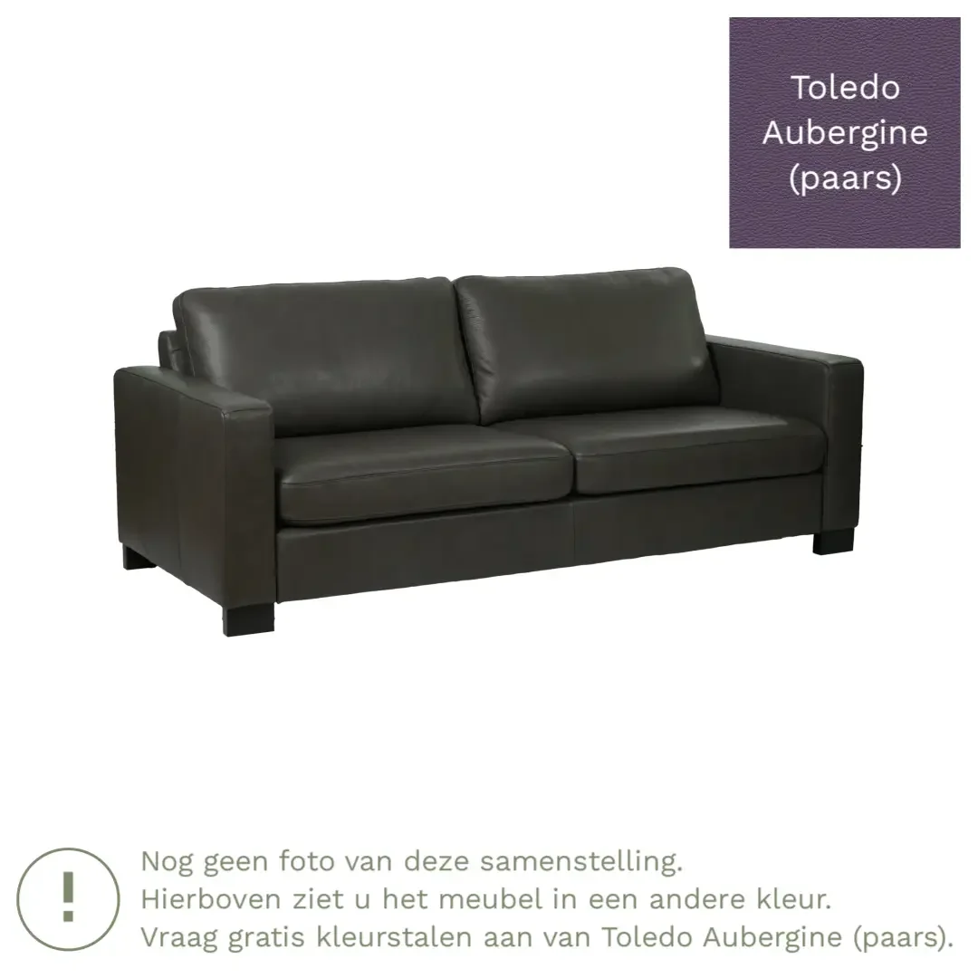 afbeelding van Leren bank Energy - 3 zits - Toledo Aubergine (paars) - Poten hout bruin