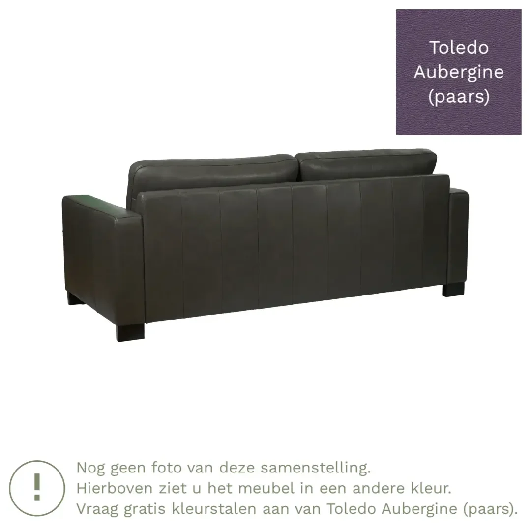 afbeelding van Leren bank Energy - 3 zits - Toledo Aubergine (paars) - Poten hout bruin