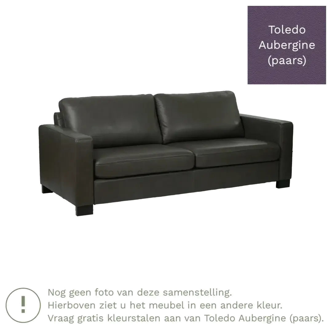 afbeelding van Leren bank Energy - 3 zits - Toledo Aubergine (paars) - Poten hout zwart