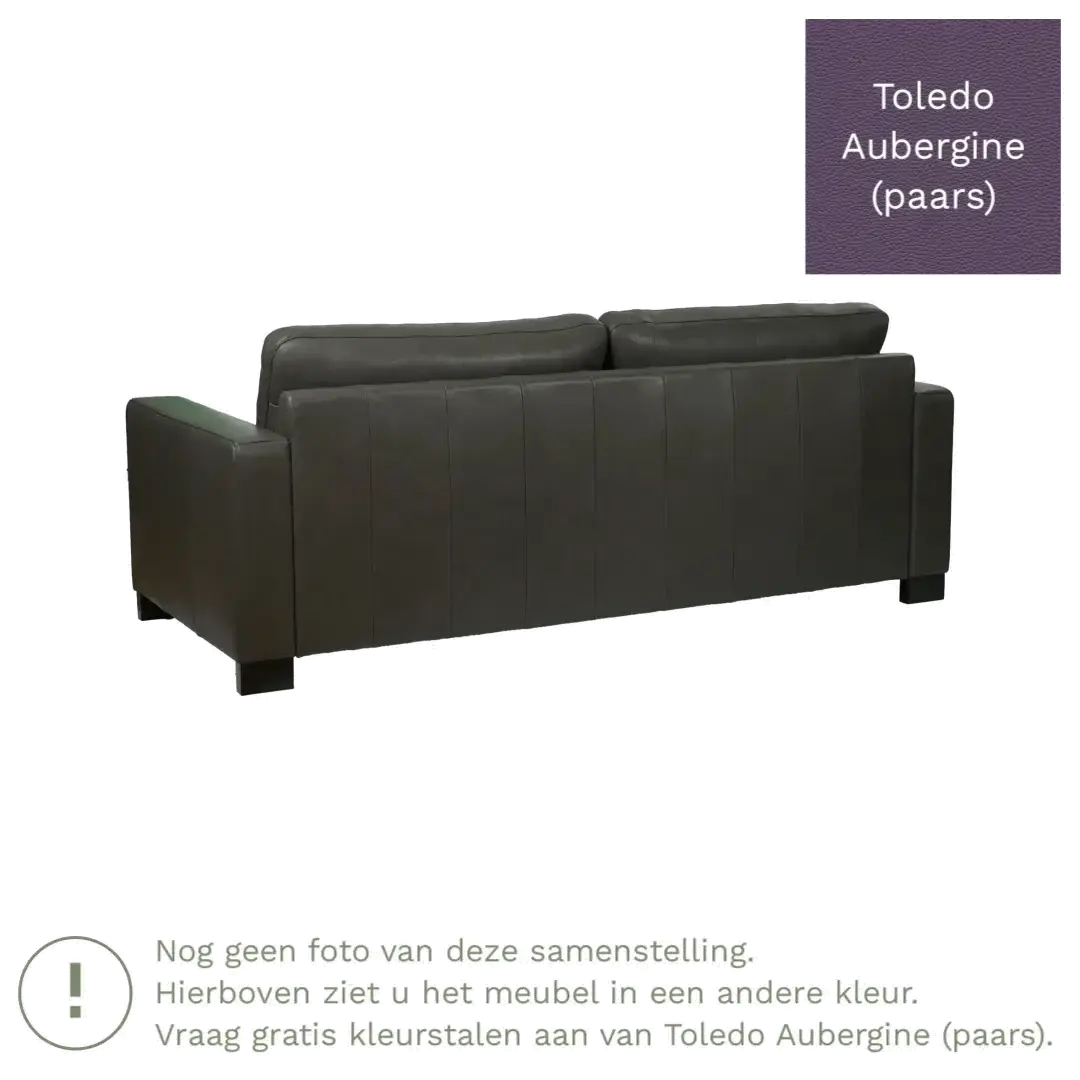 afbeelding van Leren bank Energy - 3 zits - Toledo Aubergine (paars) - Poten hout zwart