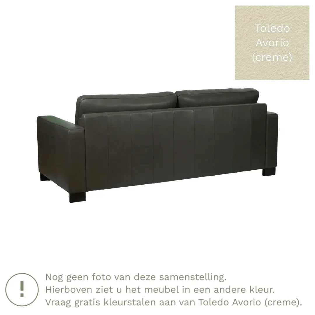 afbeelding van Leren bank Energy - 3 zits - Toledo Avorio (crème) - Poten hout bruin