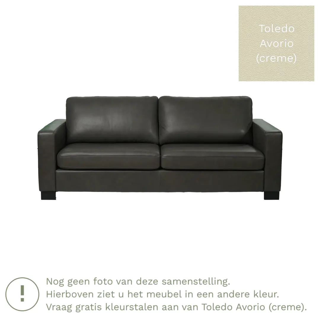 afbeelding van Leren bank Energy - 3 zits - Toledo Avorio (crème) - Poten hout zwart