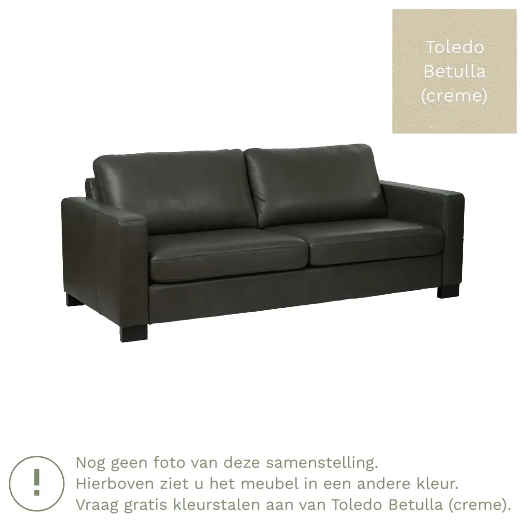afbeelding van Leren bank Energy - 3 zits - Toledo Betulla (crème) - Poten hout zwart