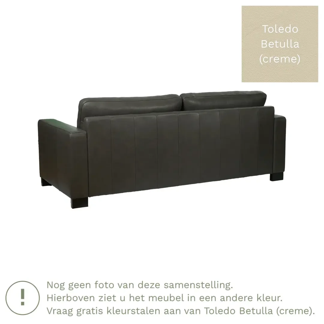 afbeelding van Leren bank Energy - 3 zits - Toledo Betulla (crème) - Poten hout zwart