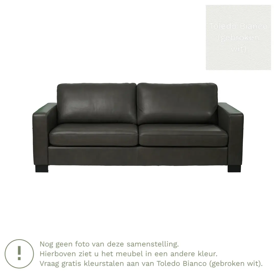 afbeelding van Leren bank Energy - 3 zits - Toledo Bianco (gebroken wit) - Poten hout bruin