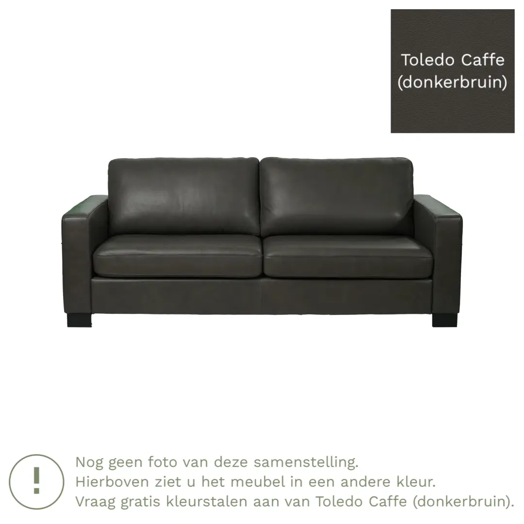 afbeelding van Leren bank Energy - 3 zits - Toledo Caffe (donkerbruin) - Poten hout zwart