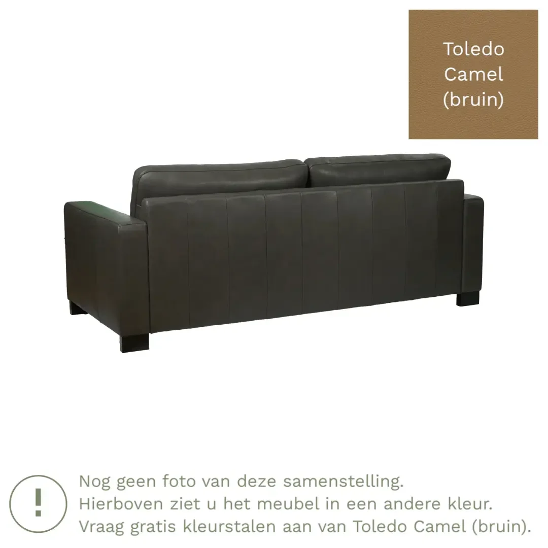 afbeelding van Leren bank Energy - 3 zits - Toledo Camel (bruin) - Poten hout bruin