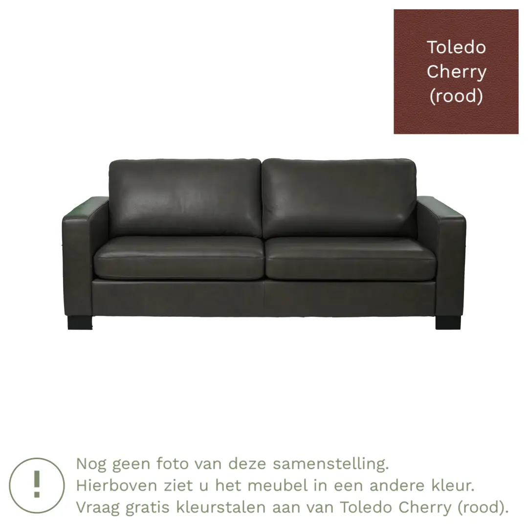 afbeelding van Leren bank Energy - 3 zits - Toledo Cherry (rood) - Poten hout zwart