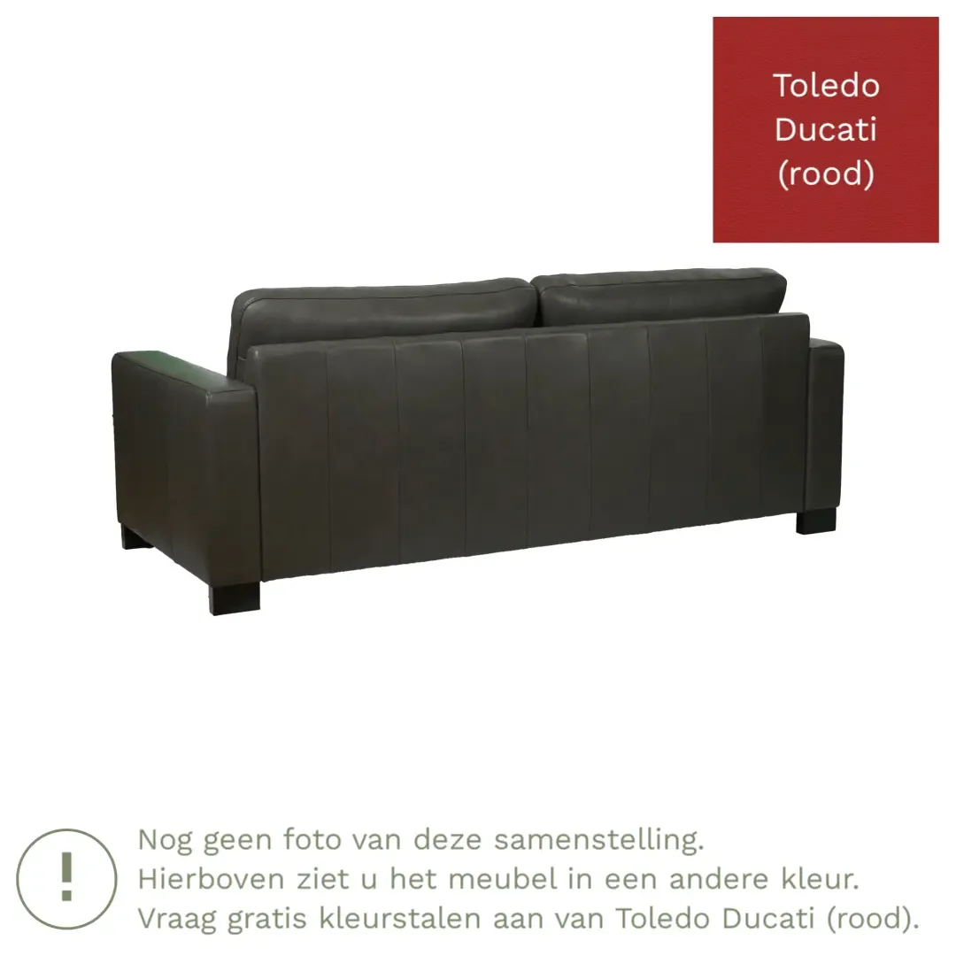 afbeelding van Leren bank Energy - 3 zits - Toledo Ducati (rood) - Poten hout bruin