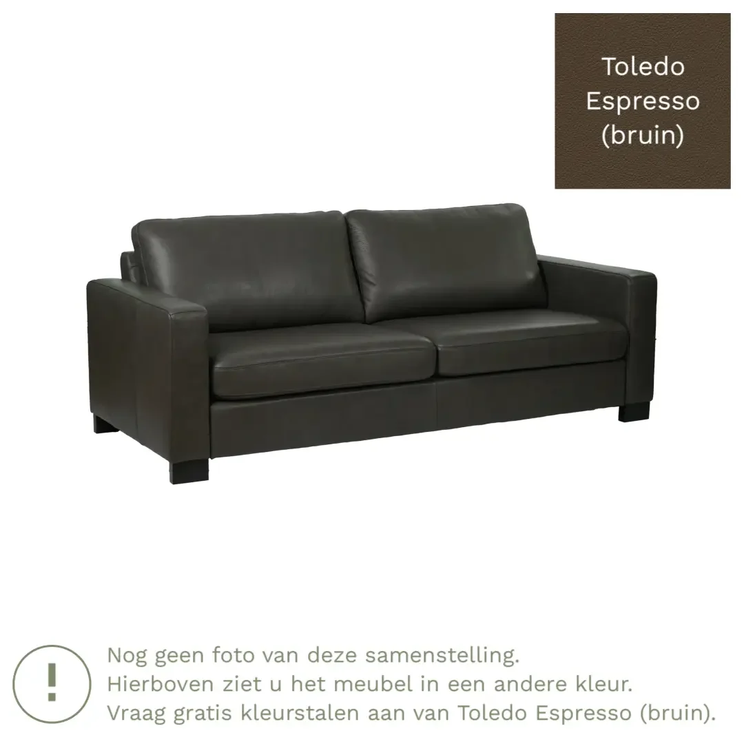 afbeelding van Leren bank Energy - 3 zits - Toledo Espresso (bruin) - Poten hout bruin