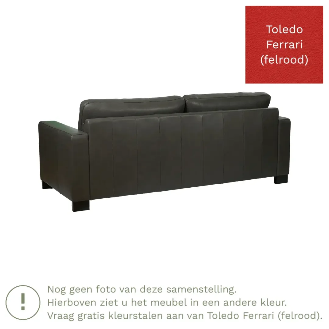 afbeelding van Leren bank Energy - 3 zits - Toledo Ferrari (felrood) - Poten hout zwart
