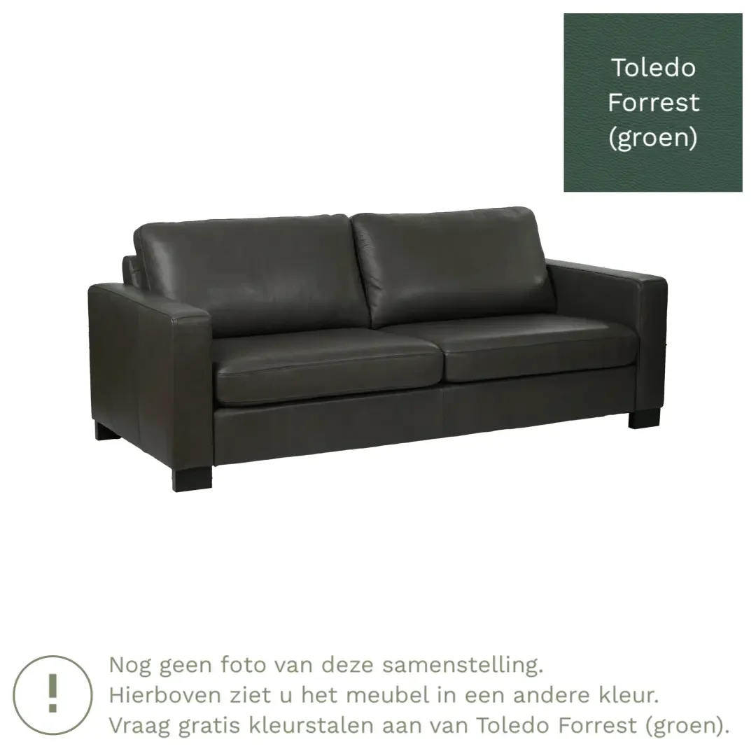 afbeelding van Leren bank Energy - 3 zits - Toledo Forrest (groen) - Poten hout zwart