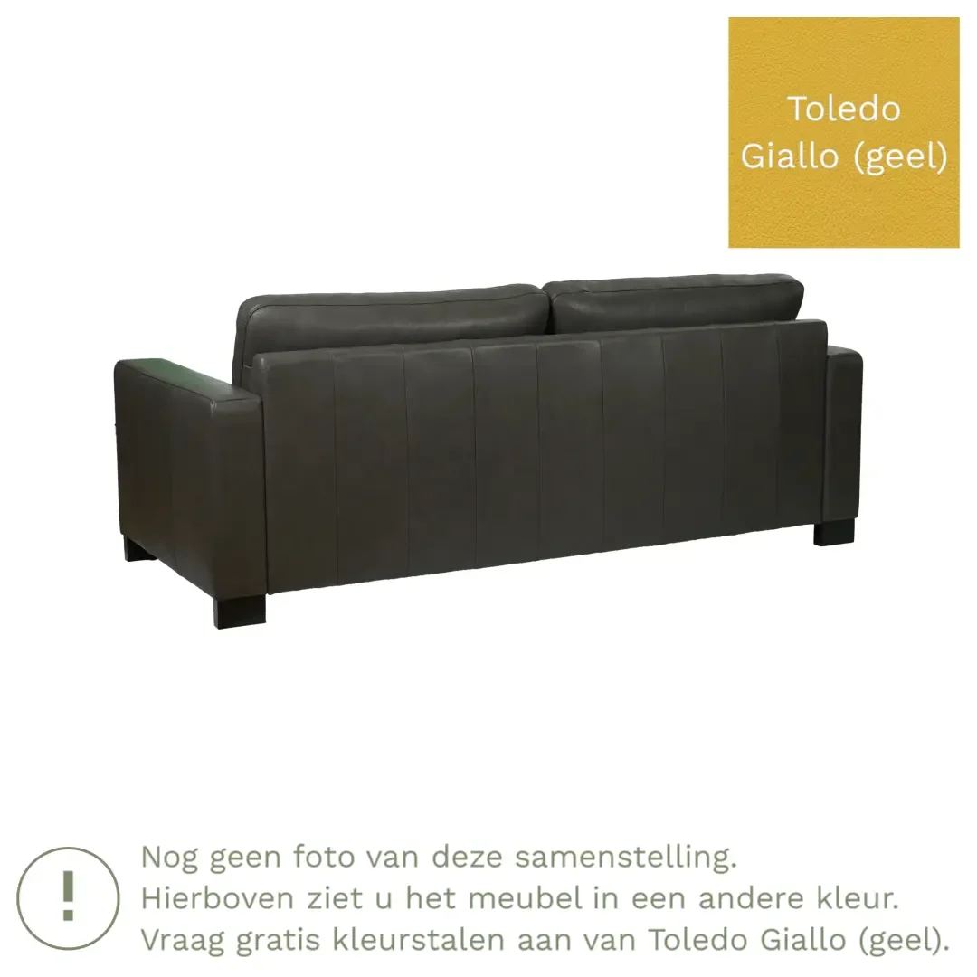 afbeelding van Leren bank Energy - 3 zits - Toledo Giallo (geel) - Poten hout bruin