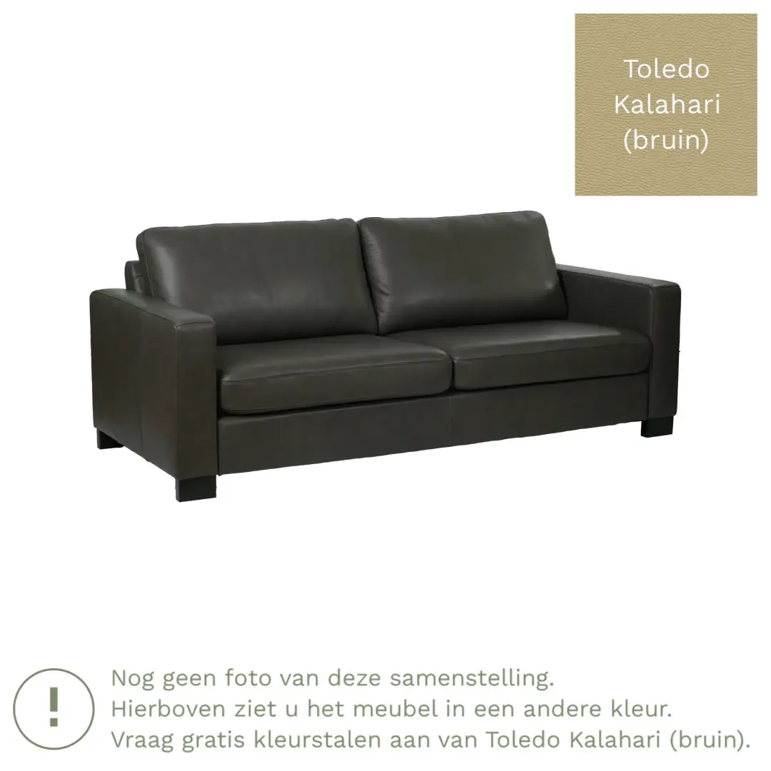 afbeelding van Leren bank Energy - 3 zits - Toledo Kalahari (bruin) - Poten hout zwart