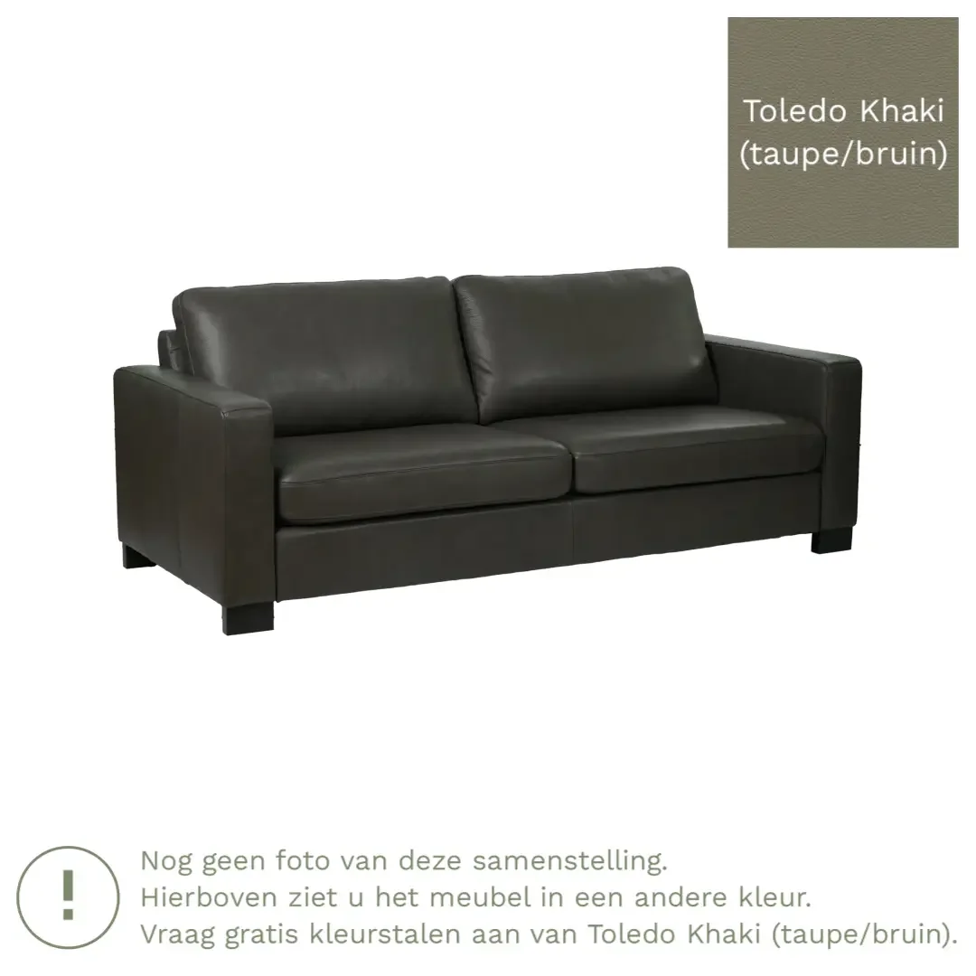 afbeelding van Leren bank Energy - 3 zits - Toledo Khaki (taupe/bruin) - Poten hout zwart