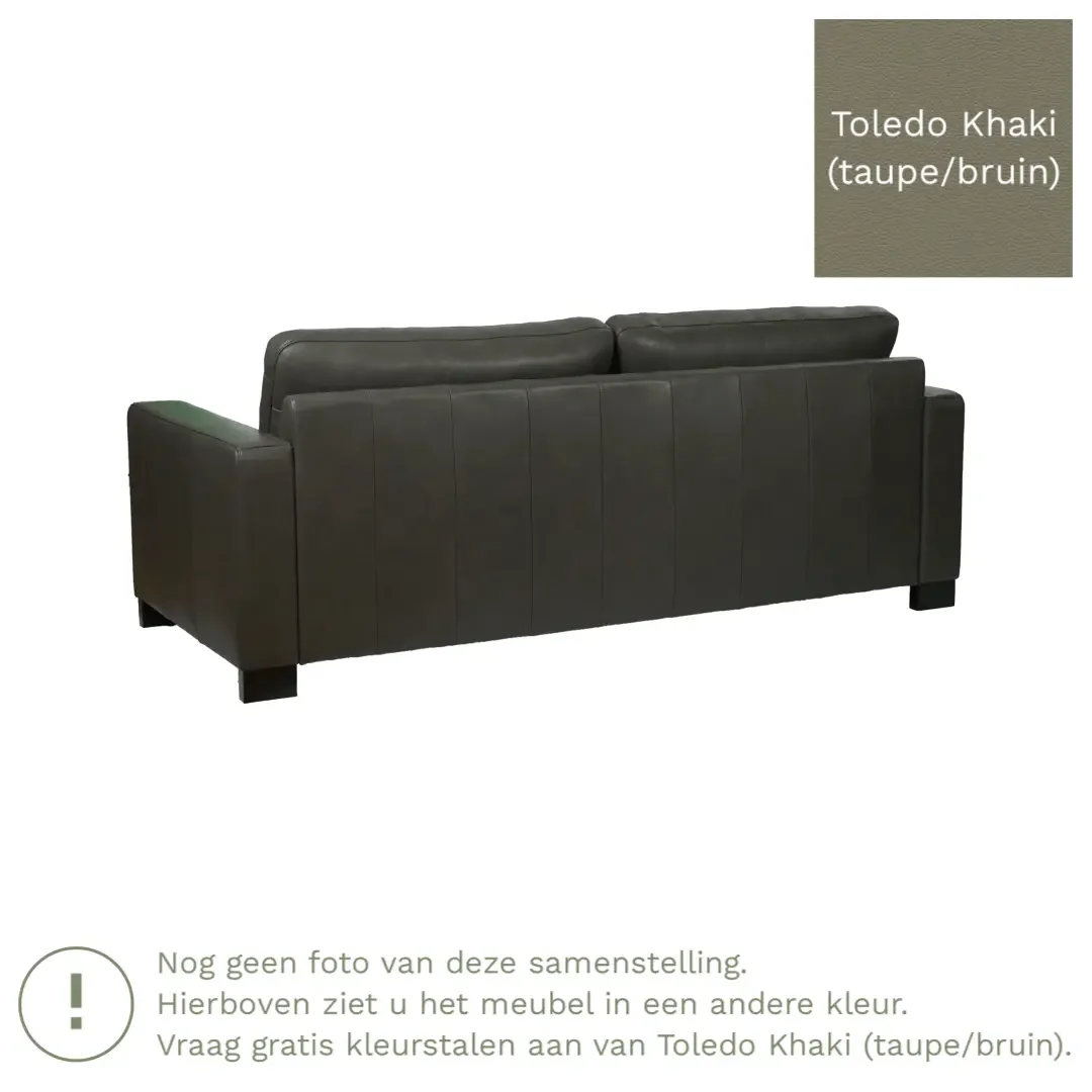 afbeelding van Leren bank Energy - 3 zits - Toledo Khaki (taupe/bruin) - Poten hout zwart