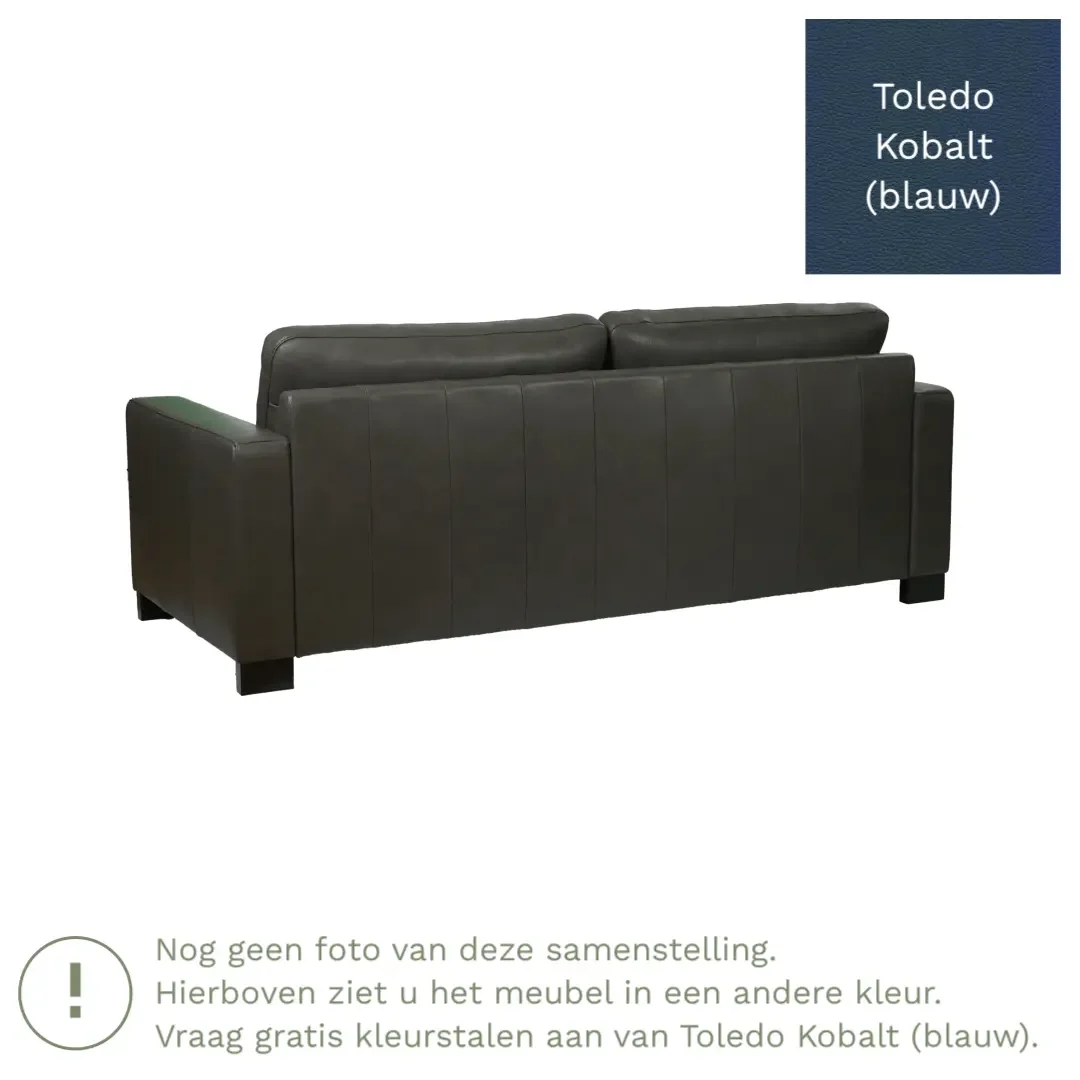 afbeelding van Leren bank Energy - 3 zits - Toledo Kobalt (blauw) - Poten hout zwart