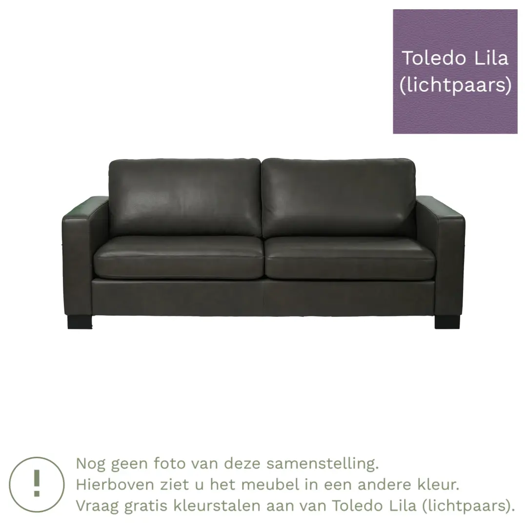 afbeelding van Leren bank Energy - 3 zits - Toledo Lila (lichtpaars) - Poten hout zwart