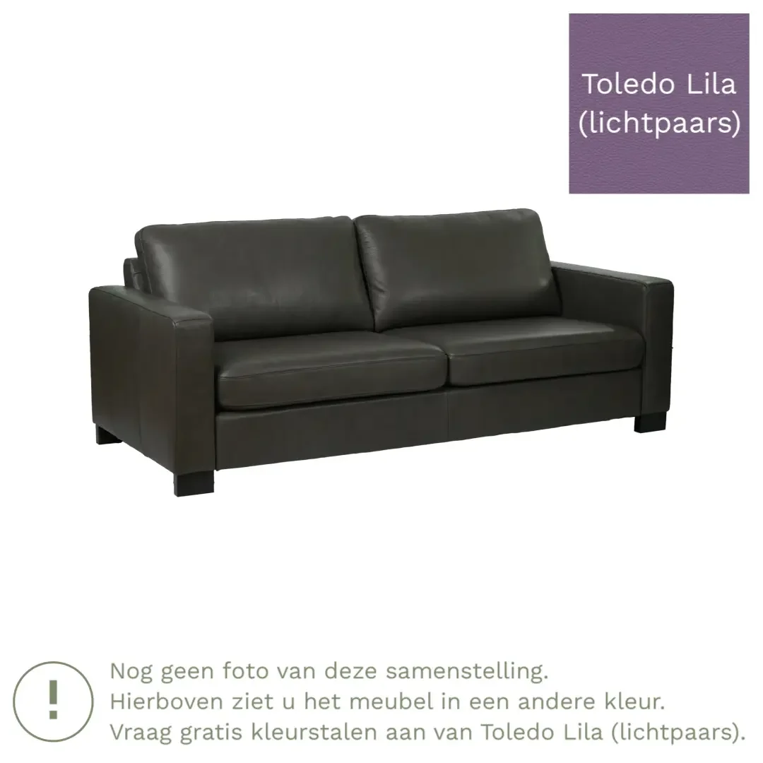 afbeelding van Leren bank Energy - 3 zits - Toledo Lila (lichtpaars) - Poten hout zwart