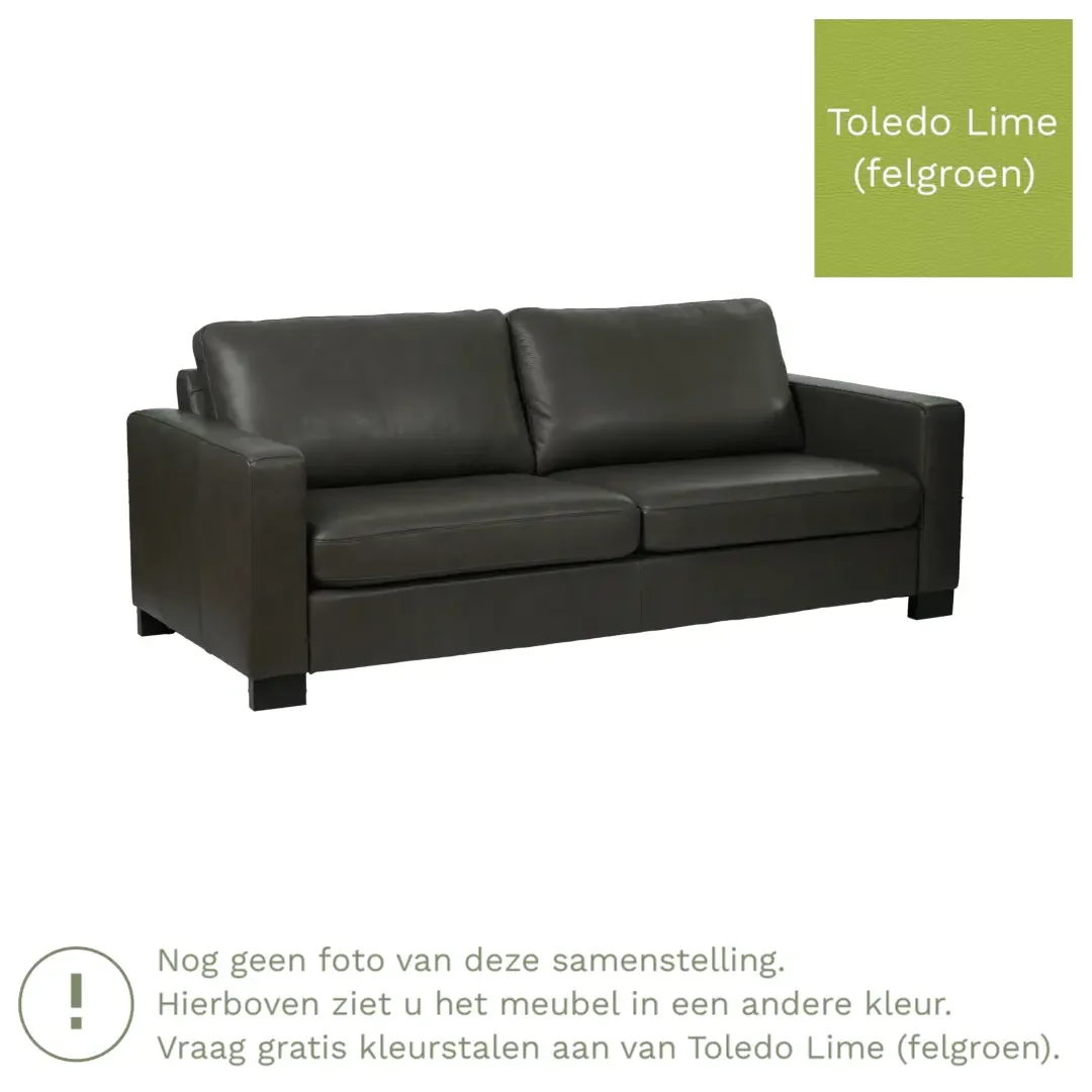 afbeelding van Leren bank Energy - 3 zits - Toledo Lime (felgroen) - Poten hout bruin