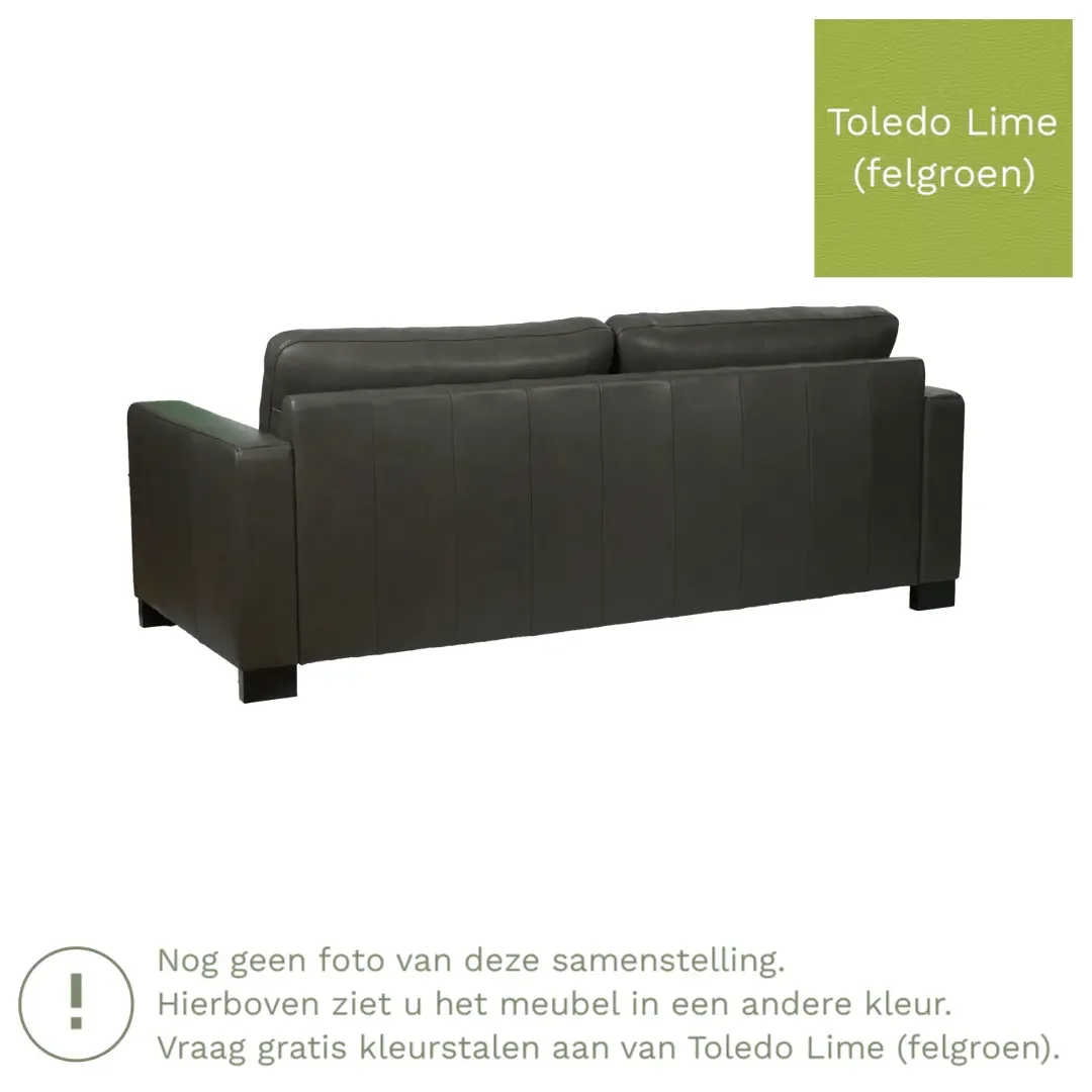 afbeelding van Leren bank Energy - 3 zits - Toledo Lime (felgroen) - Poten hout bruin