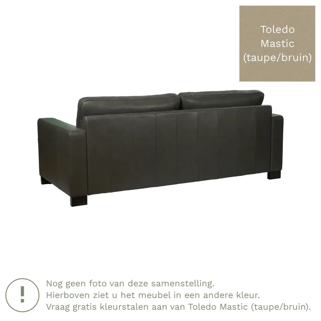 afbeelding van Leren bank Energy - 3 zits - Toledo Mastic (taupe/bruin) - Poten hout bruin