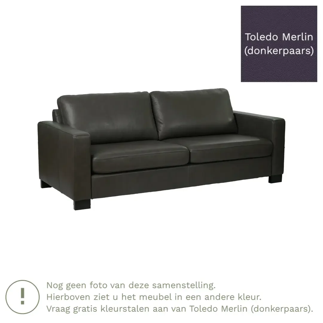 afbeelding van Leren bank Energy - 3 zits - Toledo Merlin (donkerpaars) - Poten hout zwart