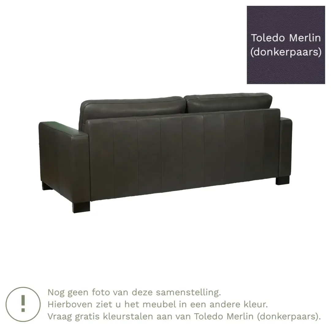 afbeelding van Leren bank Energy - 3 zits - Toledo Merlin (donkerpaars) - Poten hout zwart