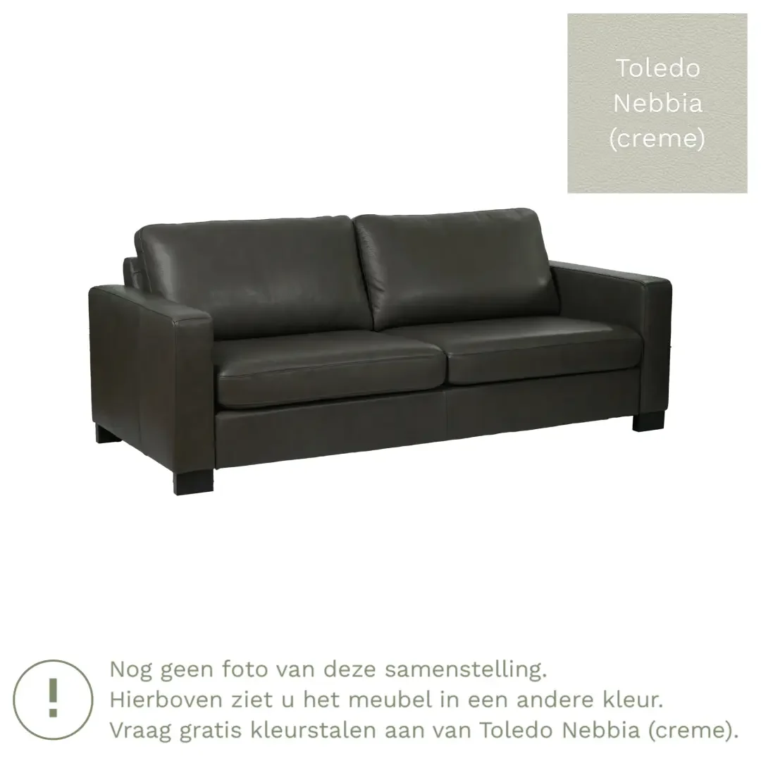 afbeelding van Leren bank Energy - 3 zits - Toledo Nebbia (crème) - Poten hout zwart