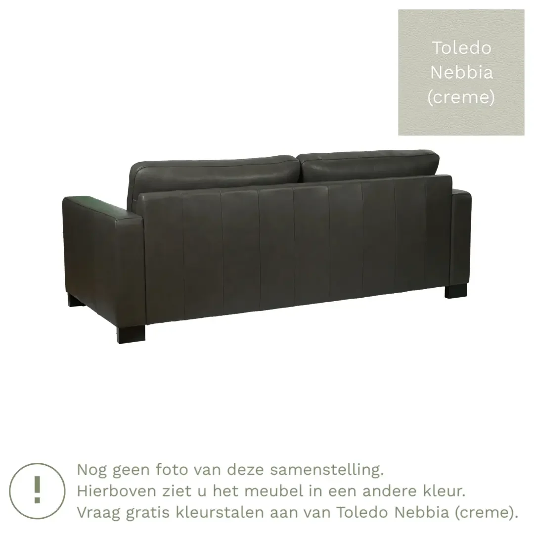 afbeelding van Leren bank Energy - 3 zits - Toledo Nebbia (crème) - Poten hout zwart