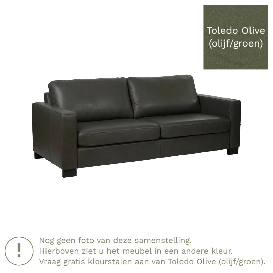 afbeelding van Leren bank Energy - 3 zits - Toledo Olive (olijf/goen) - Poten hout bruin
