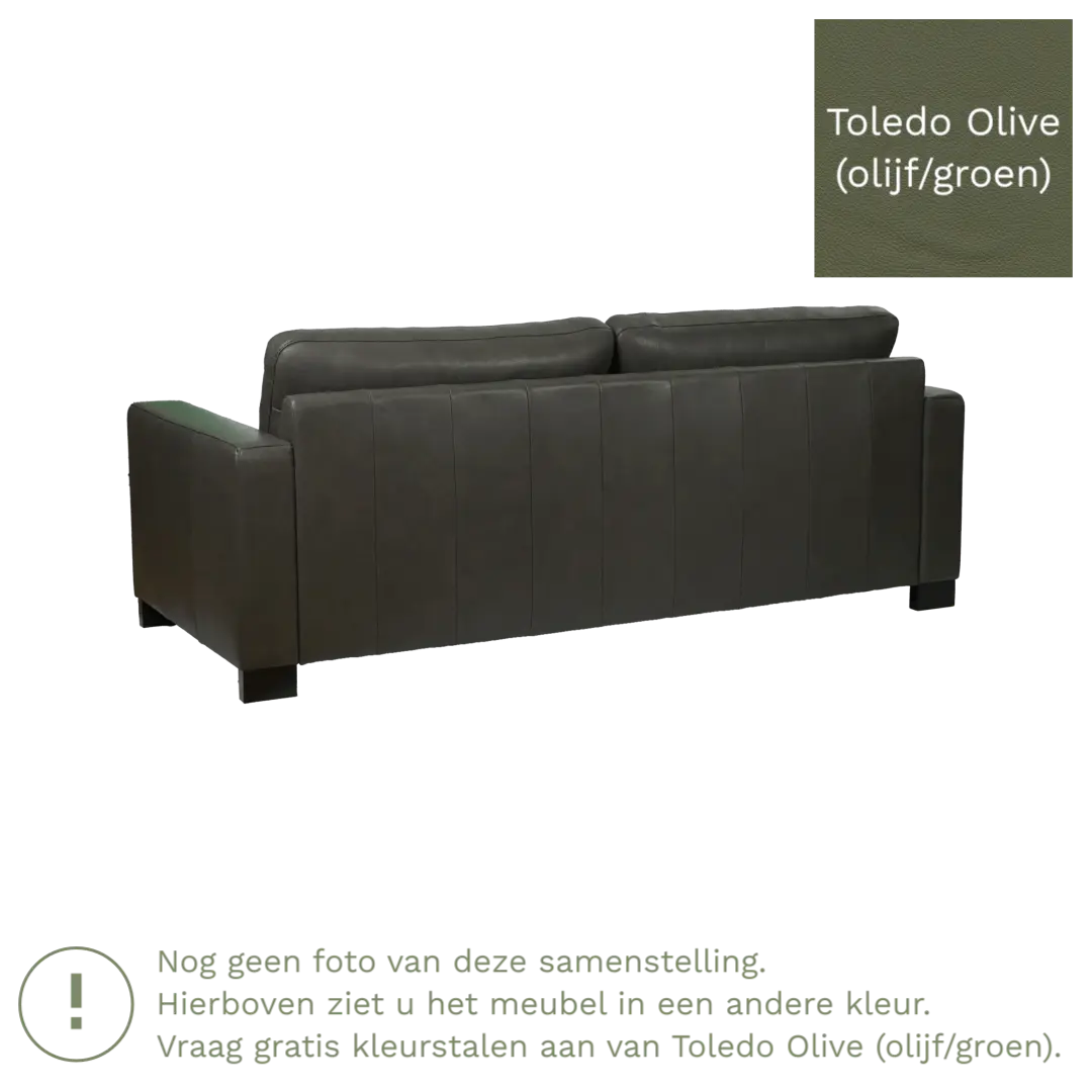 afbeelding van Leren bank Energy - 3 zits - Toledo Olive (olijf/goen) - Poten hout bruin