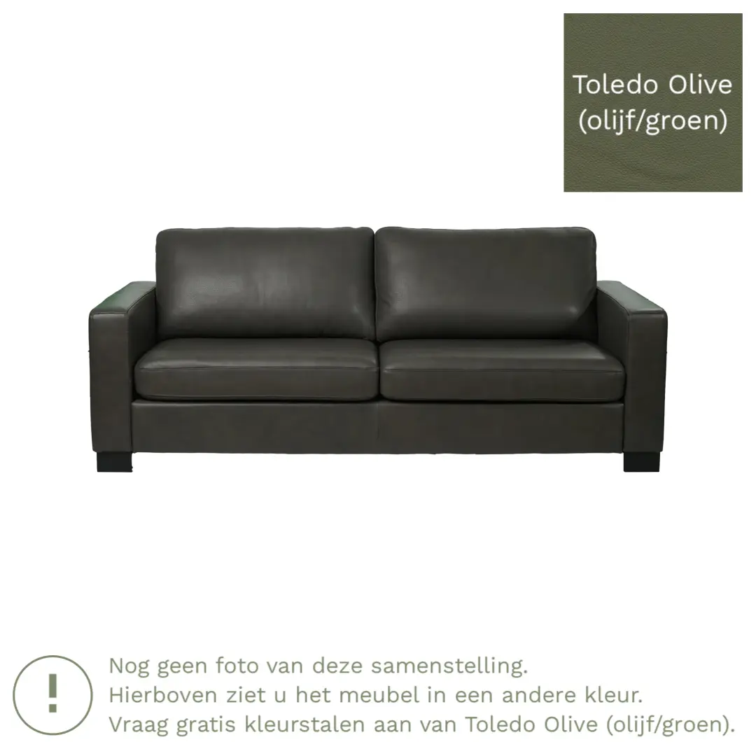 afbeelding van Leren bank Energy - 3 zits - Toledo Olive (olijf/goen) - Poten hout zwart